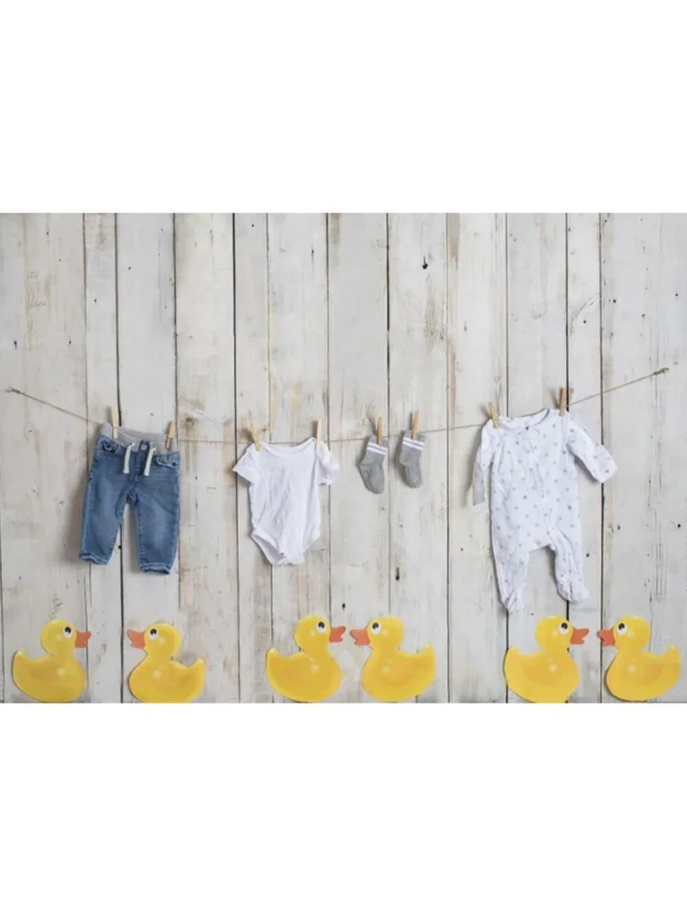 Kate Backdrop Fabric 5'x7' White Wood Wall Rubber Ducks Clothesline Bubble Bath